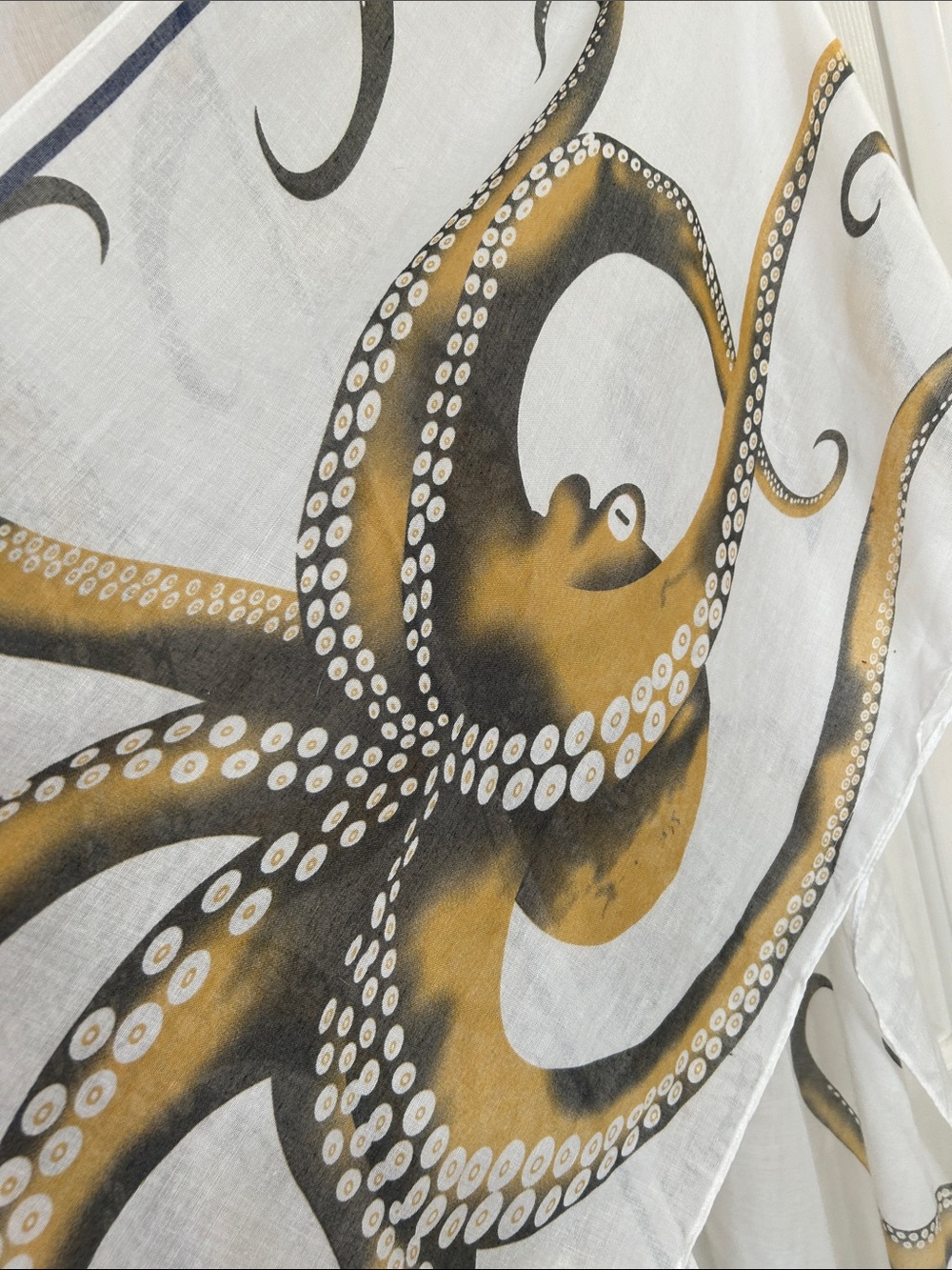Octopus-Print Sheer Kimono Cover-Up - White & Gold - Picture 5 of 7